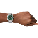 Fossil Machine Green Dial Silver Steel Strap Watch for Men - FS5899