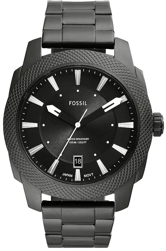 Fossil Machine Black Dial Gray Steel Strap Watch for Men - FS5970