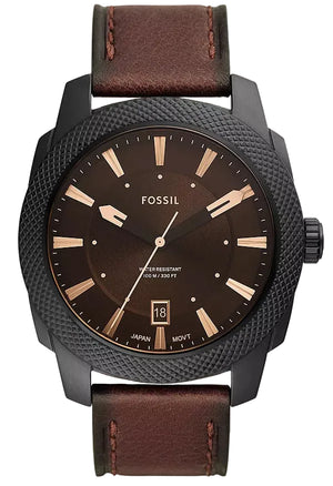 Fossil Machine Brown Dial Brown Leather Strap Watch for Men - FS5972