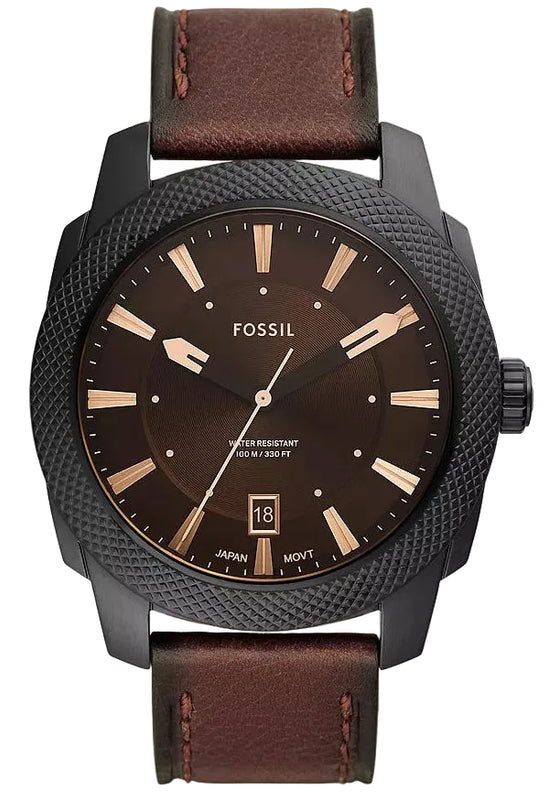 Fossil Machine Brown Dial Brown Leather Strap Watch for Men - FS5972