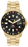 Fossil GMT Black Dial Gold Steel Strap Watch for Men - FS5990