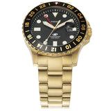 Fossil GMT Black Dial Gold Steel Strap Watch for Men - FS5990