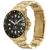 Fossil GMT Black Dial Gold Steel Strap Watch for Men - FS5990