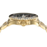 Fossil GMT Black Dial Gold Steel Strap Watch for Men - FS5990