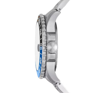 Fossil GMT Blue Dial Silver Steel Strap Watch for Men - FS5991