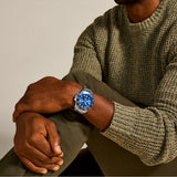 Fossil GMT Blue Dial Silver Steel Strap Watch for Men - FS5991