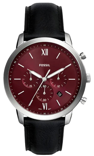 Fossil Neutra Red Dial Black Leather Strap Watch for Men - FS6016