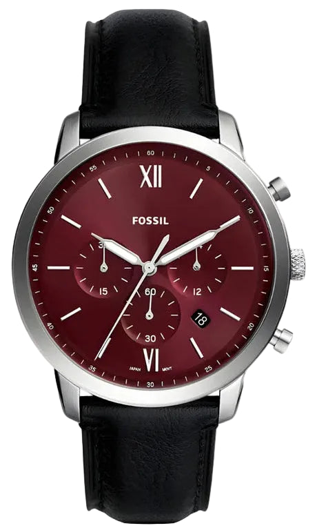 Fossil Neutra Red Dial Black Leather Strap Watch for Men - FS6016
