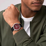Fossil Neutra Red Dial Black Leather Strap Watch for Men - FS6016