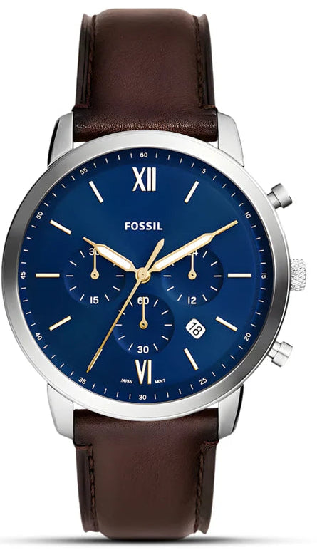 Fossil Neutra Blue Dial Brown Leather Strap Watch for Men - FS6018