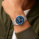 Fossil GMT Blue Dial Silver Steel Strap Watch for Men - FS5991