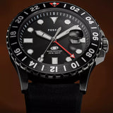 Fossil GMT Black Dial Black Silicon Strap Watch for Men - FS6036
