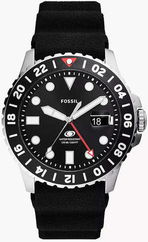 Fossil GMT Black Dial Black Silicon Strap Watch for Men - FS6036