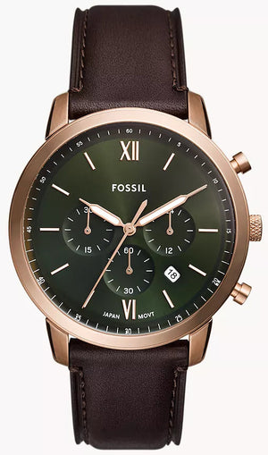 Fossil Neutra Green Dial Brown Leather Strap Watch for Men - FS6073