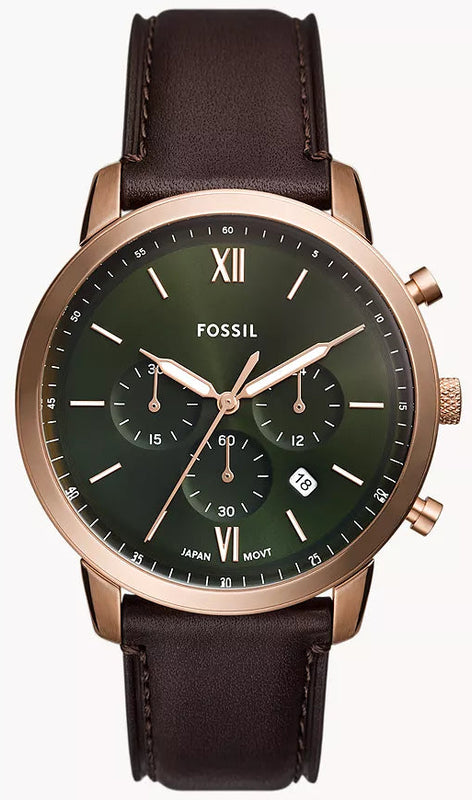 Fossil Neutra Green Dial Brown Leather Strap Watch for Men - FS6073