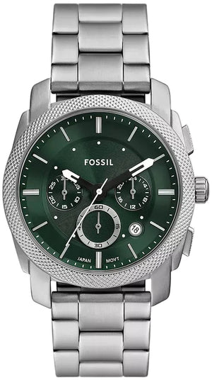 Fossil Machine Green Dial Silver Steel Strap Watch for Men - FS6079
