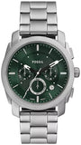 Fossil Machine Green Dial Silver Steel Strap Watch for Men - FS6079