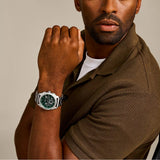 Fossil Machine Green Dial Silver Steel Strap Watch for Men - FS6079
