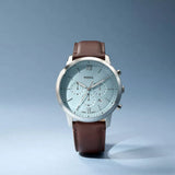 Fossil Neutra Sky Blue Dial Brown Leather Strap Watch for Men - FS6109