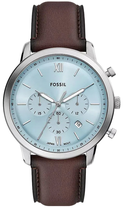 Fossil Neutra Sky Blue Dial Brown Leather Strap Watch for Men - FS6109
