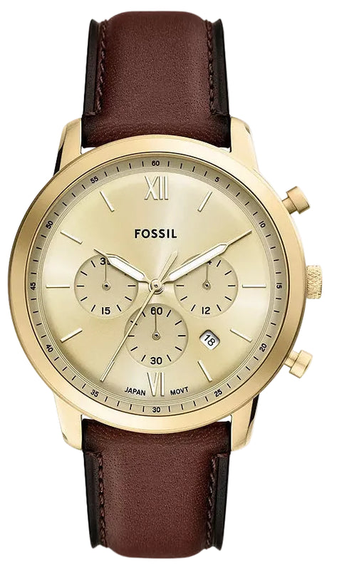 Fossil Neutra Gold Dial Brown Leather Strap Watch for Men- FS6113