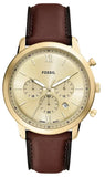 Fossil Neutra Gold Dial Brown Leather Strap Watch for Men- FS6113