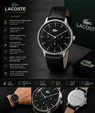 Lacoste Club Black Dial Black Leather Strap Watch for Men - 2011226