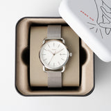 Fossil Commuter White Dial Silver Steel Strap Watch for Women - ES4331