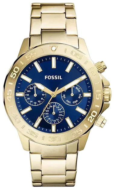 Fossil Bannon Blue Dial Gold Steel Strap Watch for Men - BQ2706