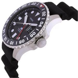 Fossil GMT Black Dial Black Silicon Strap Watch for Men - FS6036