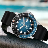Fossil GMT Blue Dial Black Silicon Strap Watch for Men - FS6049