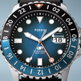 Fossil GMT Blue Dial Black Silicon Strap Watch for Men - FS6049