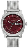 Fossil Machine Red Dial Silver Steel Strap Watch for Men - FS6014