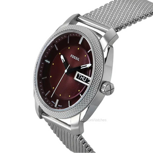 Fossil Machine Red Dial Silver Steel Strap Watch for Men - FS6014