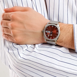 Fossil Machine Red Dial Silver Steel Strap Watch for Men - FS6014