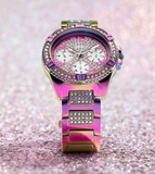 Guess Allara Quartz Purple Dial Purple Steel Strap Watch For Women - GW0604L4