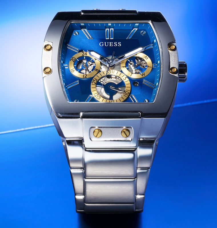 Guess Phoenix Multifunction Blue Dial Silver Steel Strap Watch For Men - GW0456G5