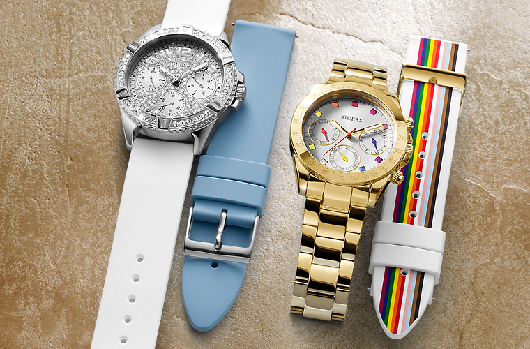 Guess Exclusive Multi Color White Dial Gold Steel Strap Watch for Women - GW0457L1