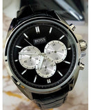 Hugo Boss Driver Chronograph Blue Dial Black Leather Strap Watch for Men - 1512882