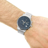 Hugo Boss Integrity Chronograph Blue Dial Silver Steel Strap Watch for Men - 1513779