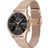 Hugo Boss Associate Chronograph Black Dial Rose Gold Mesh Bracelet Watch for Men - 1513806