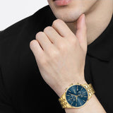 Hugo Boss Associate Chronograph Blue Dial Gold Steel Strap Watch for Men - 1513841