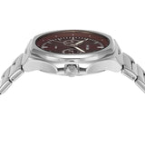Fossil Evanston Red Dial Silver Steel Strap Watch for Men - BQ2807