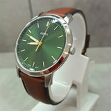 Fossil Minimalist Green Dial Brown Leather Strap Watch for Men - FS6094