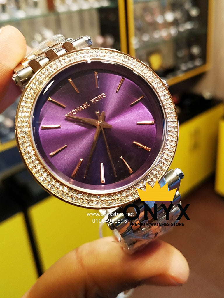 Michael Kors Darci Purple Dial Two Tone Steel Strap Watch for Women - MK3353