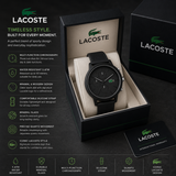 Lacoste 12.12 Black Dial Black Silicon Strap Watch for Men - 2011243
