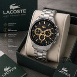 Lacoste Boston Black Dial Silver Steel Strap Watch for Men - 2011272