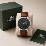Lacoste Vienna Black Dial Brown Leather Strap Watch for Men - 2011045