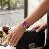 Michael Kors Laney Pink Dial Silver Steel Strap Watch for Women - MKO1127