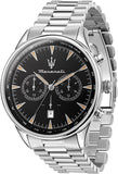 Maserati Tradizione Chronograph Black Dial Silver Steel Strap Watch for Men - R8873646004